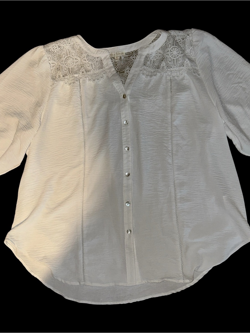 Fig & Flower White Lace Yoke Button-Front Blouse 3/4 Sleeve Size 3X - Picture 3 of 9